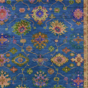 HomeRoots 8' X 10' Washable Blue and Gold Floral Area Rug - Stylish, Durable Indoor/Outdoor Décor for Any Space 630132
