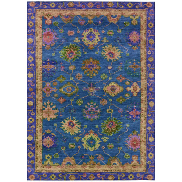 HomeRoots 9' Blue and Gold Floral Washable Area Rug – Durable, Stain-Resistant Design for Indoor/Outdoor Use 630133