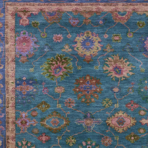 HomeRoots 5' Teal Blue and Gold Floral Area Rug - Durable, Washable Design for Indoor & Outdoor Elegance! 630136