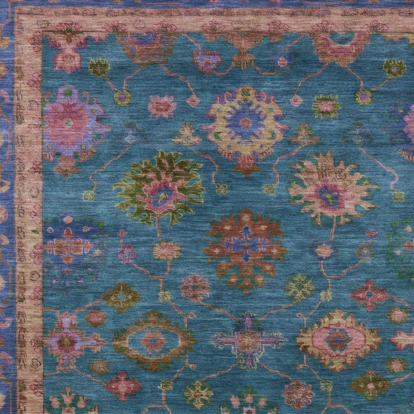 HomeRoots 5' Teal Blue and Gold Floral Area Rug - Durable, Washable Design for Indoor & Outdoor Elegance! 630136