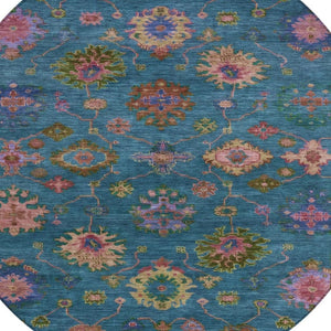 HomeRoots 8' Teal Blue and Gold Floral Washable Area Rug – Perfect for Indoor & Outdoor Spaces, Pet-Friendly Decor 630137