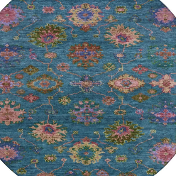 HomeRoots 8' Teal Blue and Gold Floral Washable Area Rug – Perfect for Indoor & Outdoor Spaces, Pet-Friendly Decor 630137