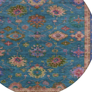 HomeRoots 8' Teal Blue and Gold Floral Washable Area Rug – Perfect for Indoor & Outdoor Spaces, Pet-Friendly Decor 630137