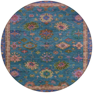 HomeRoots 8' Teal Blue and Gold Floral Washable Area Rug – Perfect for Indoor & Outdoor Spaces, Pet-Friendly Decor 630137