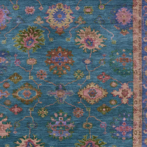 HomeRoots 8' X 10' Teal Blue and Gold Floral Area Rug - Washable, Durable, Ideal for Indoor & Outdoor Spaces 630138