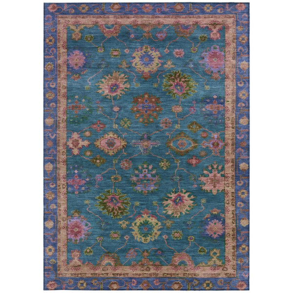 HomeRoots 9' Teal Blue and Gold Floral Washable Area Rug - Durable, Stylish for Indoor and Outdoor Spaces! 630139