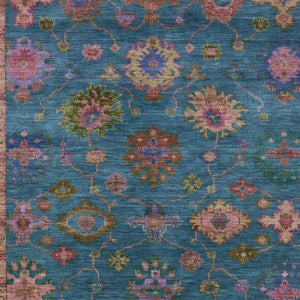 HomeRoots 10' Teal Blue & Gold Floral Area Rug - Washable, Durable, Stylish for Indoor & Outdoor Spaces 630140
