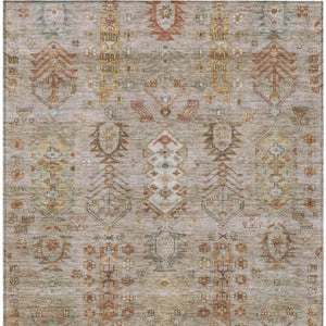 HomeRoots 5' X 8' Beige and Copper Tribal Area Rug - Washable, Durable, Indoor/Outdoor Design for High-Traffic Homes 630142