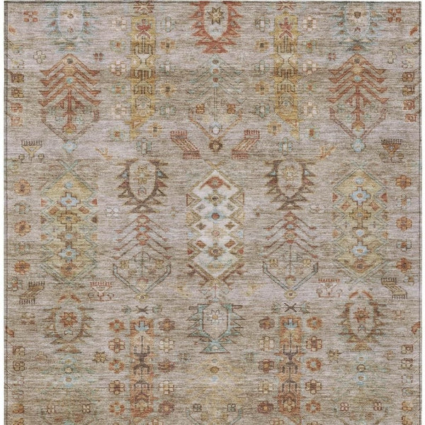 HomeRoots 5' X 8' Beige and Copper Tribal Area Rug - Washable, Durable, Indoor/Outdoor Design for High-Traffic Homes 630142