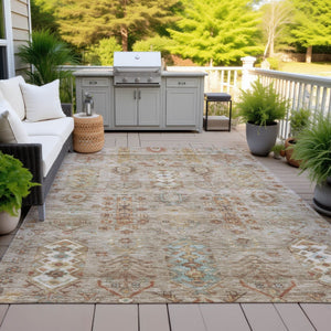 HomeRoots 5' X 8' Beige and Copper Tribal Area Rug - Washable, Durable, Indoor/Outdoor Design for High-Traffic Homes 630142