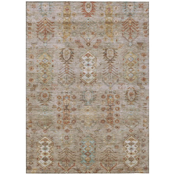 HomeRoots 5' X 8' Beige and Copper Tribal Area Rug - Washable, Durable, Indoor/Outdoor Design for High-Traffic Homes 630142