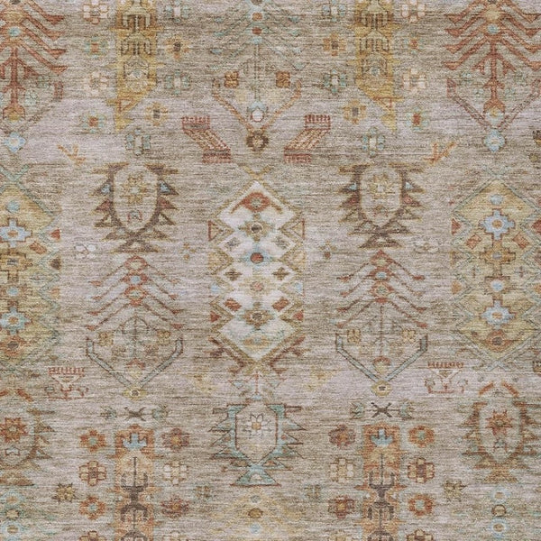HomeRoots 5' X 8' Beige and Copper Tribal Area Rug - Washable, Durable, Indoor/Outdoor Design for High-Traffic Homes 630142