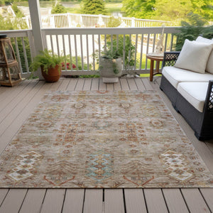 HomeRoots 5' X 8' Beige and Copper Tribal Area Rug - Washable, Durable, Indoor/Outdoor Design for High-Traffic Homes 630142