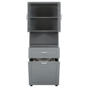 English Elm Tall Bathroom Cabinet with Tilt-Out Laundry Hamper, Adjustable Shelves, Anti-Tip Design & Large Storage Grey WF323481AAE