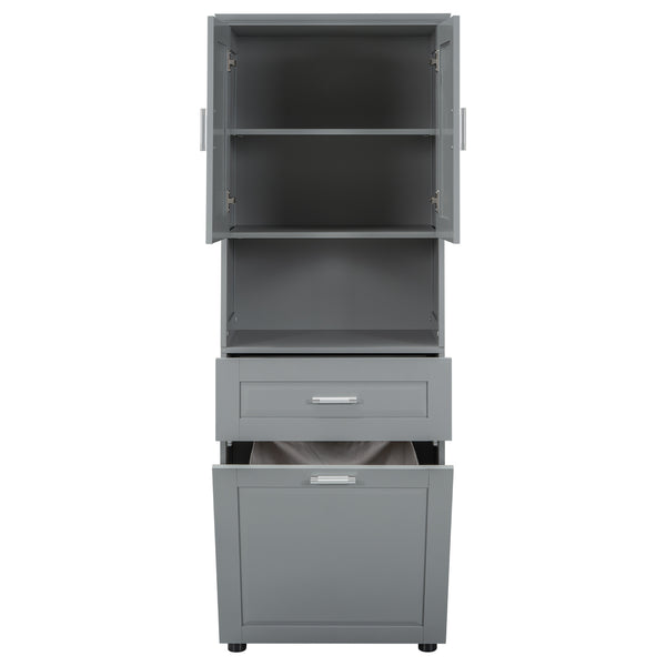 English Elm Tall Bathroom Cabinet with Tilt-Out Laundry Hamper, Adjustable Shelves, Anti-Tip Design & Large Storage Grey WF323481AAE