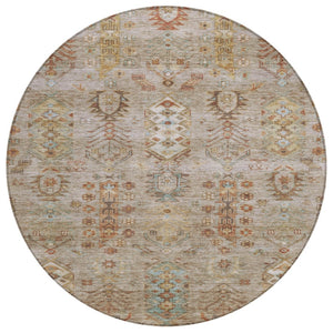 HomeRoots 8' Beige and Copper Round Tribal Area Rug - Stylish, Washable, Indoor/Outdoor, Durable for High-Traffic Spaces 630143