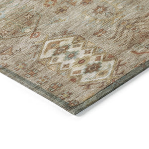 HomeRoots 8' Beige and Copper Round Tribal Area Rug - Stylish, Washable, Indoor/Outdoor, Durable for High-Traffic Spaces 630143
