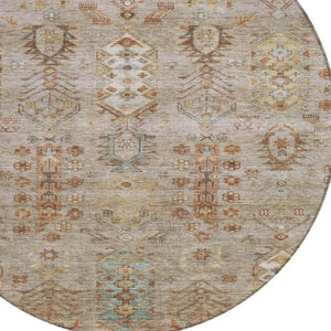 HomeRoots 8' Beige and Copper Round Tribal Area Rug - Stylish, Washable, Indoor/Outdoor, Durable for High-Traffic Spaces 630143