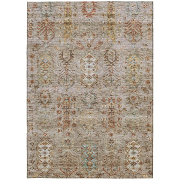 HomeRoots 8' X 10' Beige and Copper Tribal Area Rug – Stylish, Washable, Durable for Indoor and Outdoor Spaces 630144