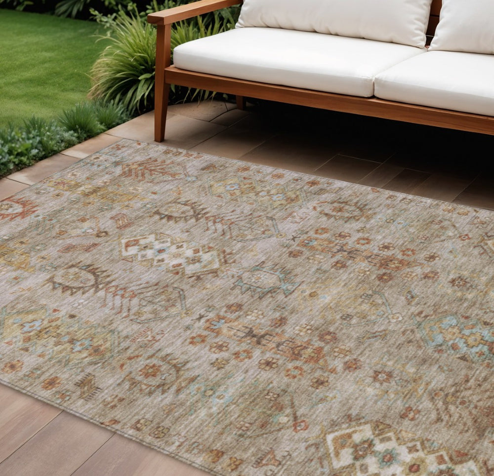 HomeRoots 9' Tribal Beige and Copper Washable Area Rug - Durable Indoor/Outdoor Mat for High-Traffic Spaces 630145