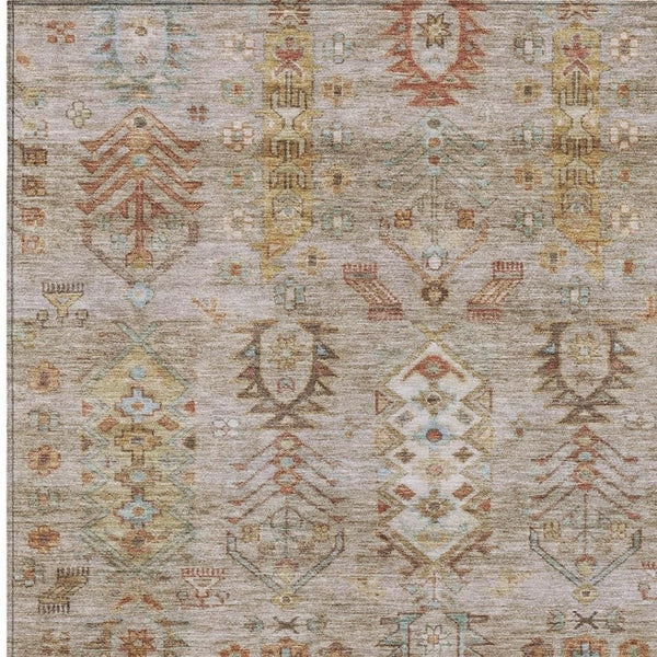 HomeRoots 10' Beige and Copper Tribal Indoor-Outdoor Area Rug – Durable, Washable, Stylish for Any Space! 630146