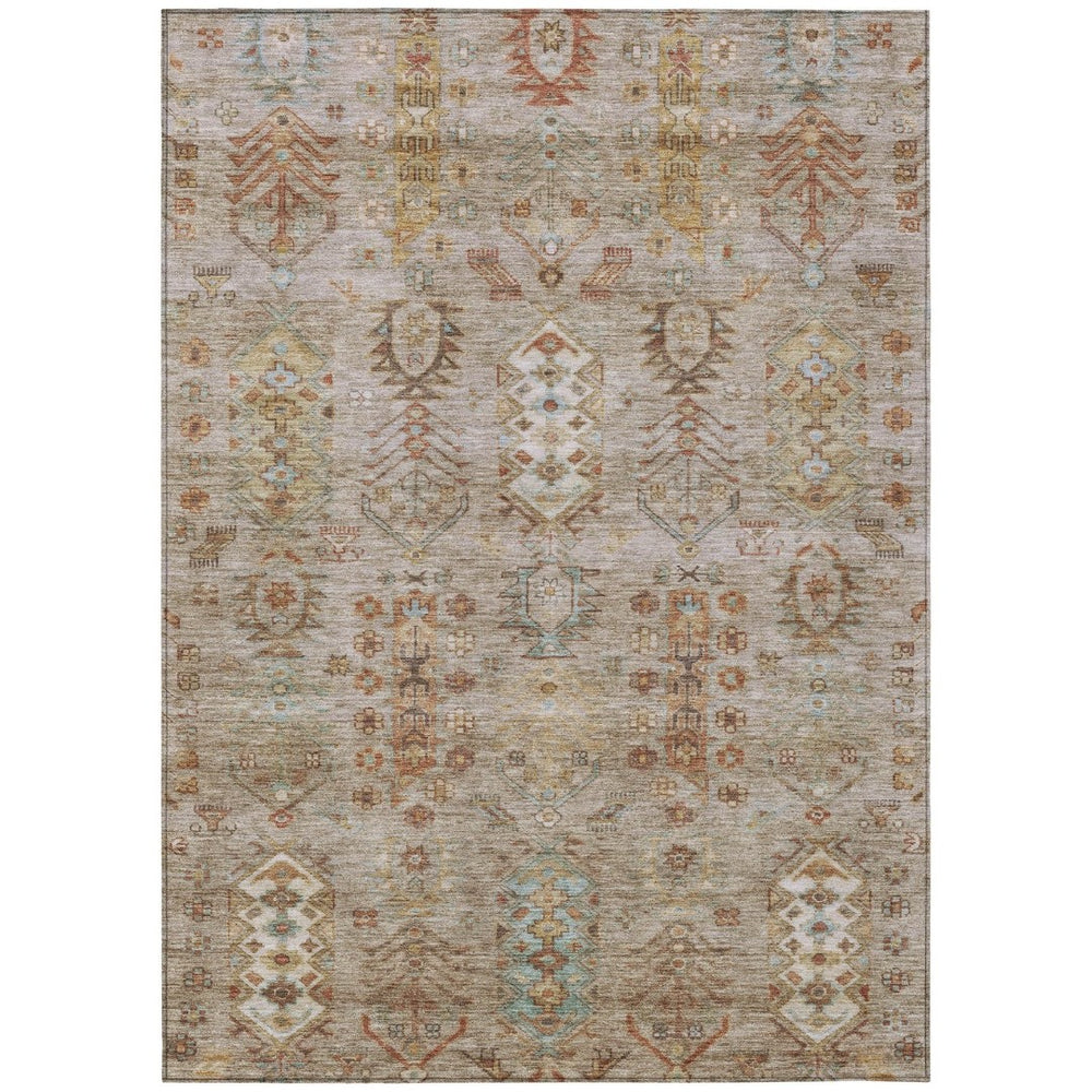 HomeRoots 10' Beige and Copper Tribal Indoor-Outdoor Area Rug – Durable, Washable, Stylish for Any Space! 630146