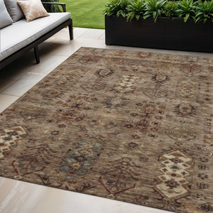 HomeRoots 5' X 8' Brown and Copper Tribal Rug - Durable, Washable Design for Indoor & Outdoor Spaces! 630148