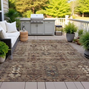HomeRoots 5' X 8' Brown and Copper Tribal Rug - Durable, Washable Design for Indoor & Outdoor Spaces! 630148