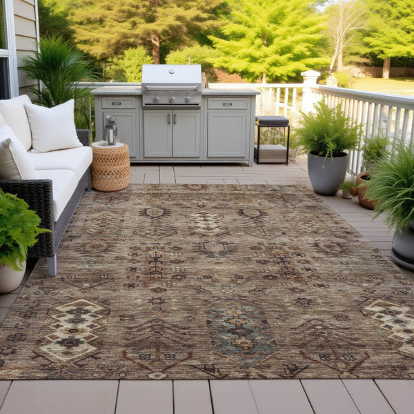 HomeRoots 5' X 8' Brown and Copper Tribal Rug - Durable, Washable Design for Indoor & Outdoor Spaces! 630148