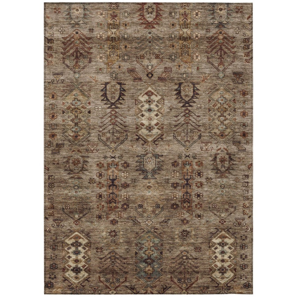 HomeRoots 5' X 8' Brown and Copper Tribal Rug - Durable, Washable Design for Indoor & Outdoor Spaces! 630148