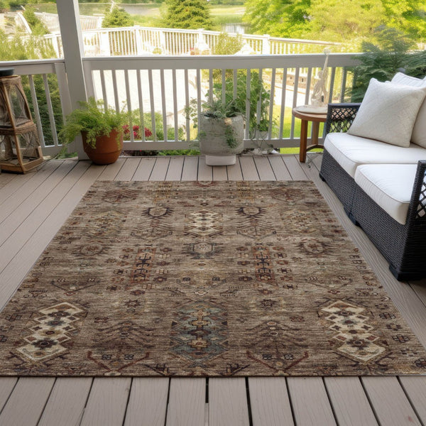 HomeRoots 5' X 8' Brown and Copper Tribal Rug - Durable, Washable Design for Indoor & Outdoor Spaces! 630148