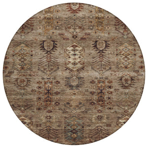 HomeRoots 8' Brown and Copper Round Tribal Area Rug - Durable, Washable, Indoor-Outdoor Design for Versatile Spaces 630149