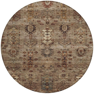 HomeRoots 8' Brown and Copper Round Tribal Area Rug - Durable, Washable, Indoor-Outdoor Design for Versatile Spaces 630149