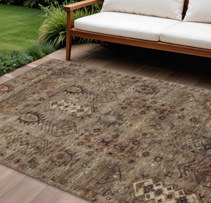 HomeRoots 8' X 10' Brown and Copper Tribal Area Rug - Washable, Durable, Indoor/Outdoor, Boho Chic Design! 630150