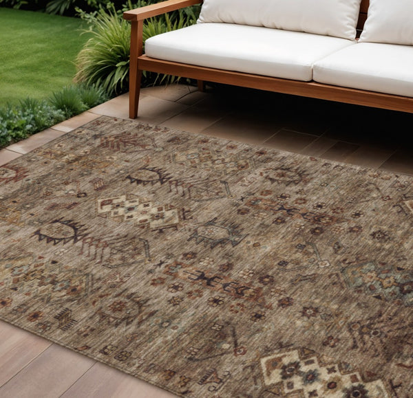 HomeRoots 8' X 10' Brown and Copper Tribal Area Rug - Washable, Durable, Indoor/Outdoor, Boho Chic Design! 630150