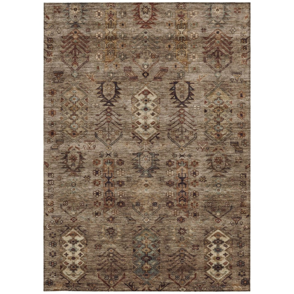 HomeRoots 9' X 12' Brown and Copper Tribal Area Rug - Durable, Washable, Stylish for Indoor and Outdoor Spaces 630151
