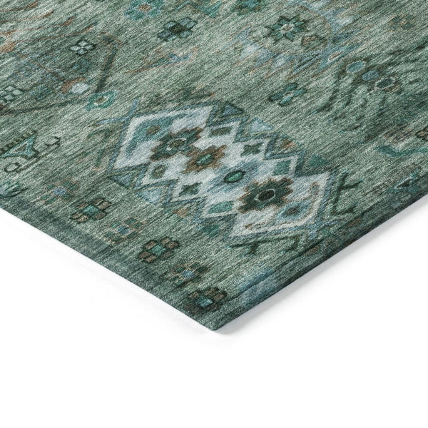 HomeRoots 5' X 8' Green & Teal Tribal Area Rug - Washable, Stain-Resistant, Indoor/Outdoor Durable Design! 630154