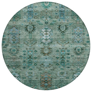 HomeRoots 8' Vibrant Green and Teal Round Tribal Area Rug – Washable, Indoor/Outdoor, Durable & Stylish Decor 630155