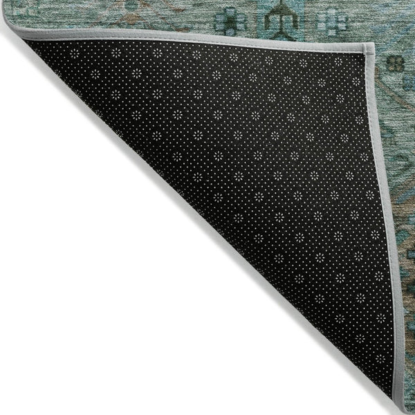 HomeRoots 8' Vibrant Green and Teal Round Tribal Area Rug – Washable, Indoor/Outdoor, Durable & Stylish Decor 630155