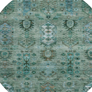 HomeRoots 8' Vibrant Green and Teal Round Tribal Area Rug – Washable, Indoor/Outdoor, Durable & Stylish Decor 630155