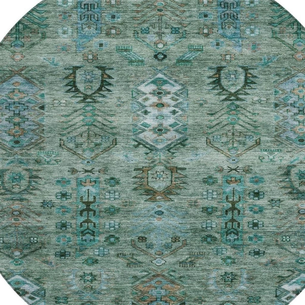 HomeRoots 8' Vibrant Green and Teal Round Tribal Area Rug – Washable, Indoor/Outdoor, Durable & Stylish Decor 630155