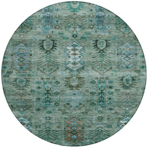 HomeRoots 8' Vibrant Green and Teal Round Tribal Area Rug – Washable, Indoor/Outdoor, Durable & Stylish Decor 630155