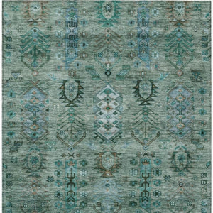 HomeRoots 8' X 10' Vibrant Green and Teal Tribal Indoor-Outdoor Rug – Durable, Washable, Stylish Comfort! 630156