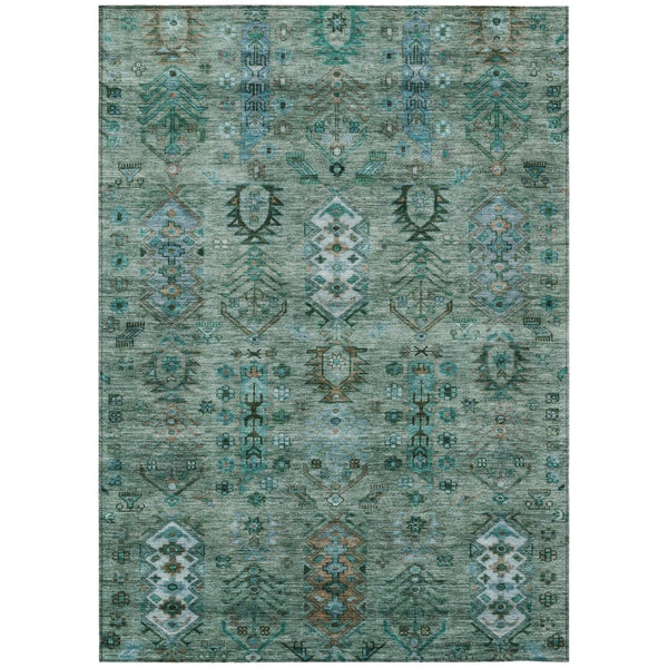 HomeRoots 8' X 10' Vibrant Green and Teal Tribal Indoor-Outdoor Rug – Durable, Washable, Stylish Comfort! 630156