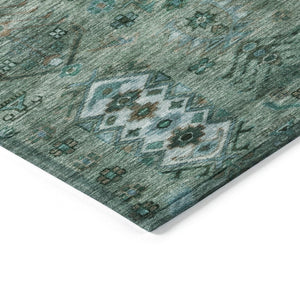 HomeRoots 9' X 12' Green and Teal Blue Tribal Washable Area Rug - Stylish, Durable Design for Indoor/Outdoor Use! 630157