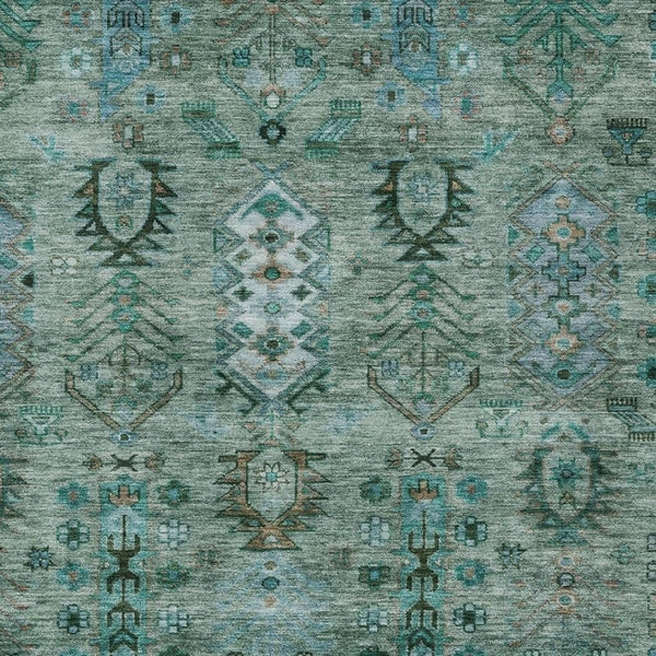 HomeRoots 10' Green & Teal Blue Tribal Washable Area Rug for Indoor/Outdoor Spaces - Durable & Stylish Design 630158