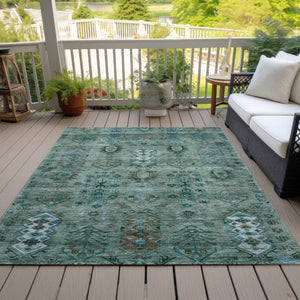 HomeRoots 10' Green & Teal Blue Tribal Washable Area Rug for Indoor/Outdoor Spaces - Durable & Stylish Design 630158