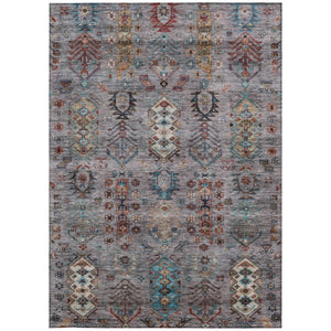 HomeRoots 5' Versatile Gray and Teal Blue Tribal Indoor-Outdoor Area Rug - Stylish, Durable, and Washable! 630160