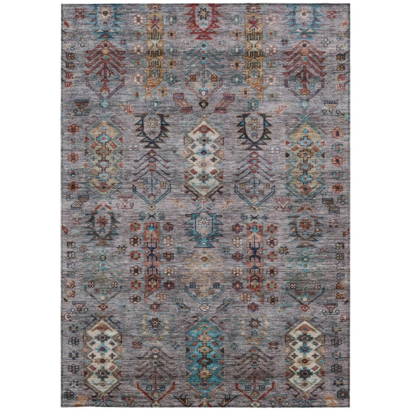 HomeRoots 5' Versatile Gray and Teal Blue Tribal Indoor-Outdoor Area Rug - Stylish, Durable, and Washable! 630160