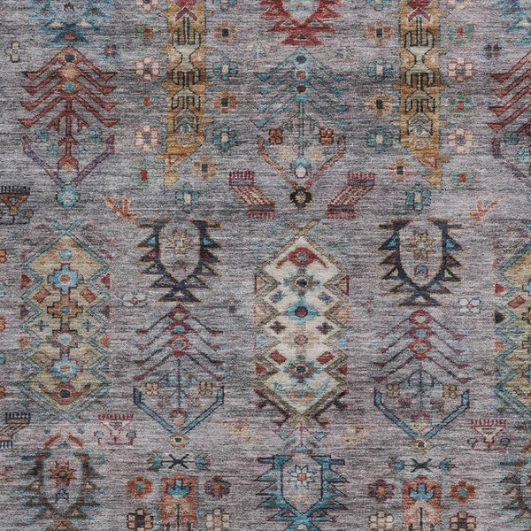 HomeRoots 5' Versatile Gray and Teal Blue Tribal Indoor-Outdoor Area Rug - Stylish, Durable, and Washable! 630160